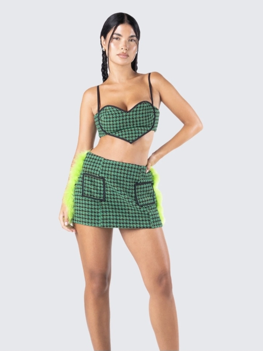 Finesse Green Houndstooth Set with Neon Lime Trim